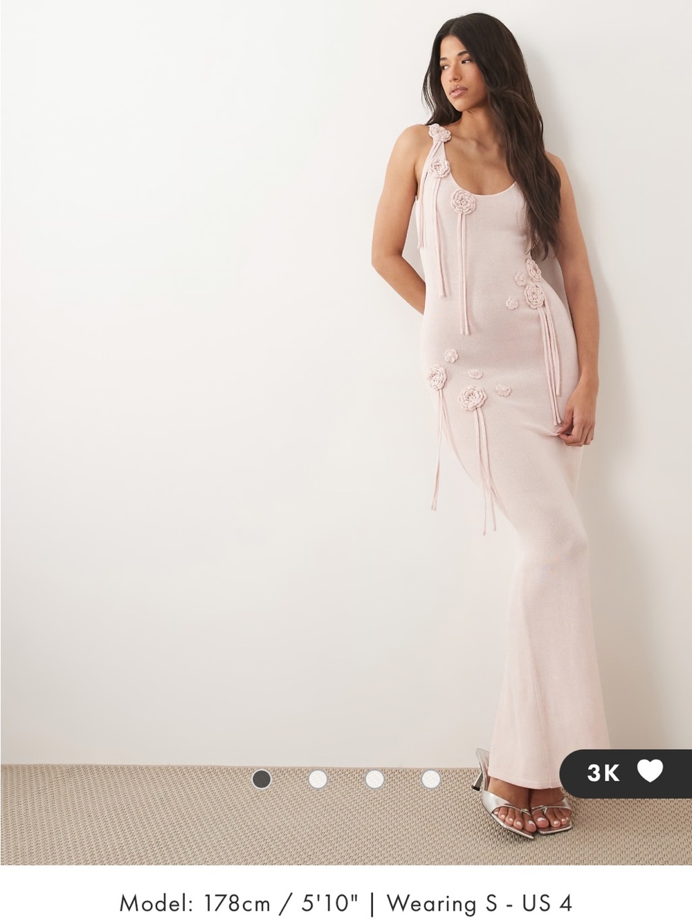 Wanderdoll Lillie knit scoop neck and back corsage tassel detailing maxi dress